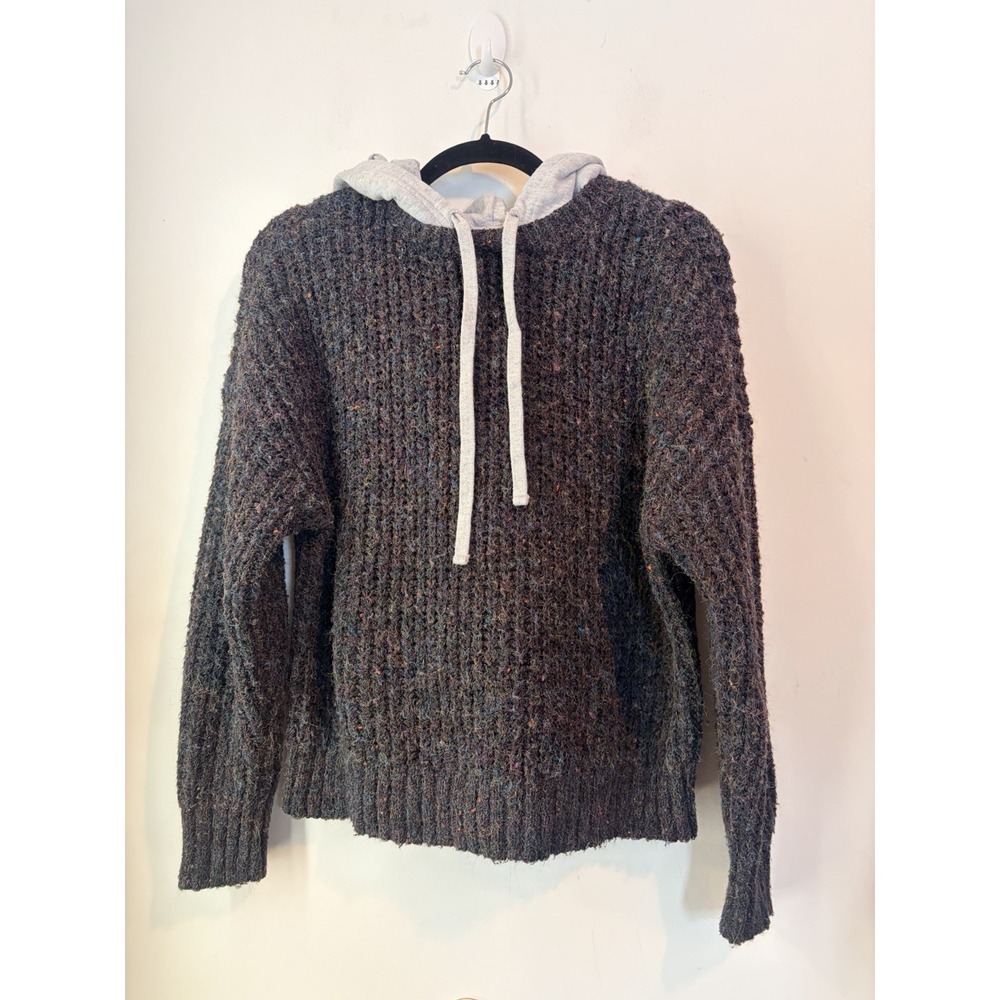 Aerie Offline Ribbed Knit Hoodie Pullover Sweater Small Speckled Gray‎ Relaxed